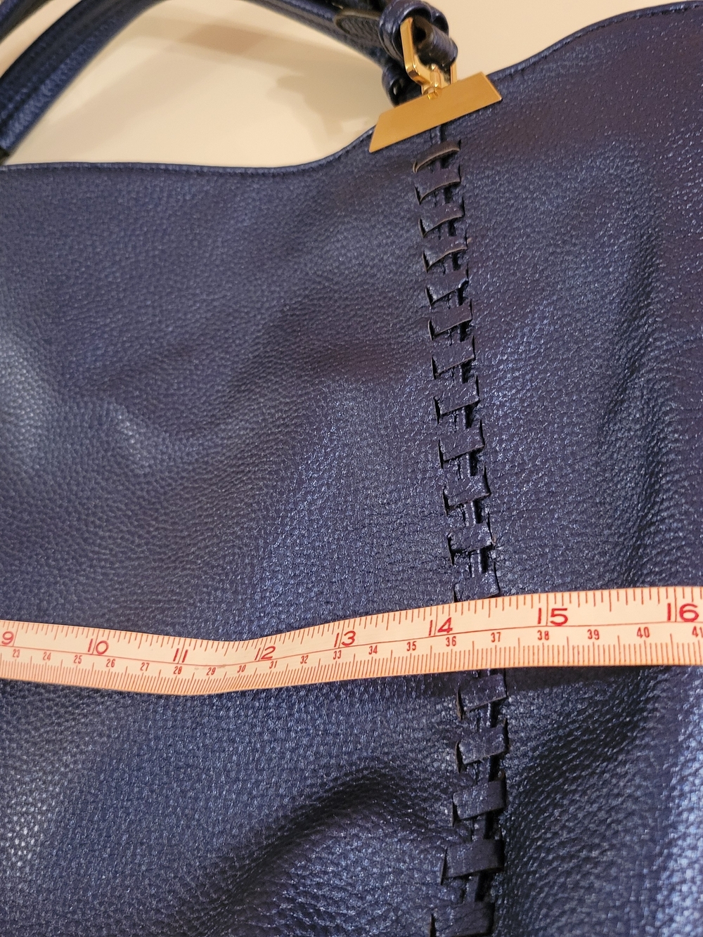 Structured Navy Tote with Gold Hardware - Picture 14 of 14